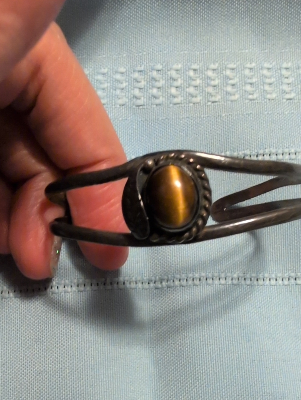Vintage Tiger Eye Stone Cuff Bracelet